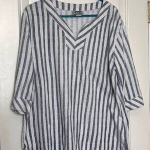 Wild Palm XL Blouse Vertical Stripes Navy on White